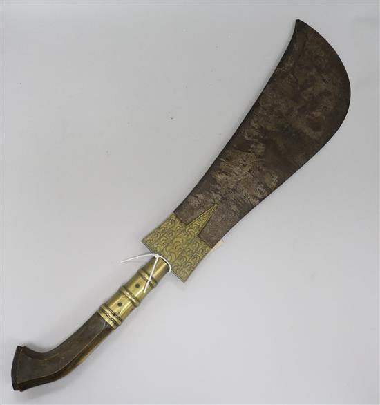An Indian Moplah sword, Malabar, circa 1900, with engraved brass mounts